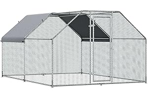 PawHut Large Chicken Coop Metal Chicken Run with Waterproof and Anti-UV Cover, Flat Shaped Walk-in Fence Cage Hen House for Outdoor and Yard Farm Use, 1.26" Tube Diameter, 9' x 12' x 6.5'