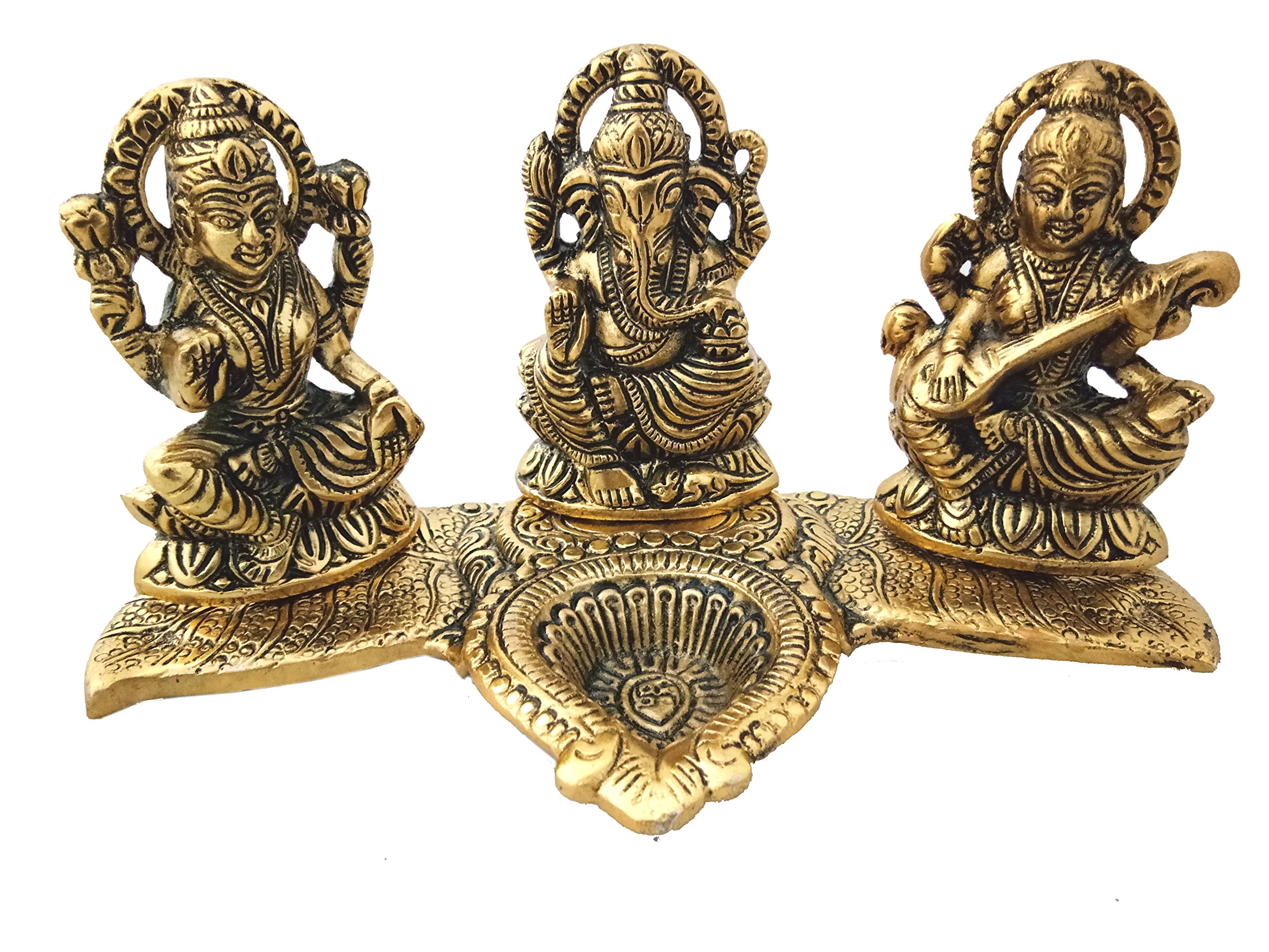 Trendy Crafts Laxmi Ganesh Saraswati Idol - Decorative Platter with Diya Antique Showpiece Set for Worship,Gift and Home Décor