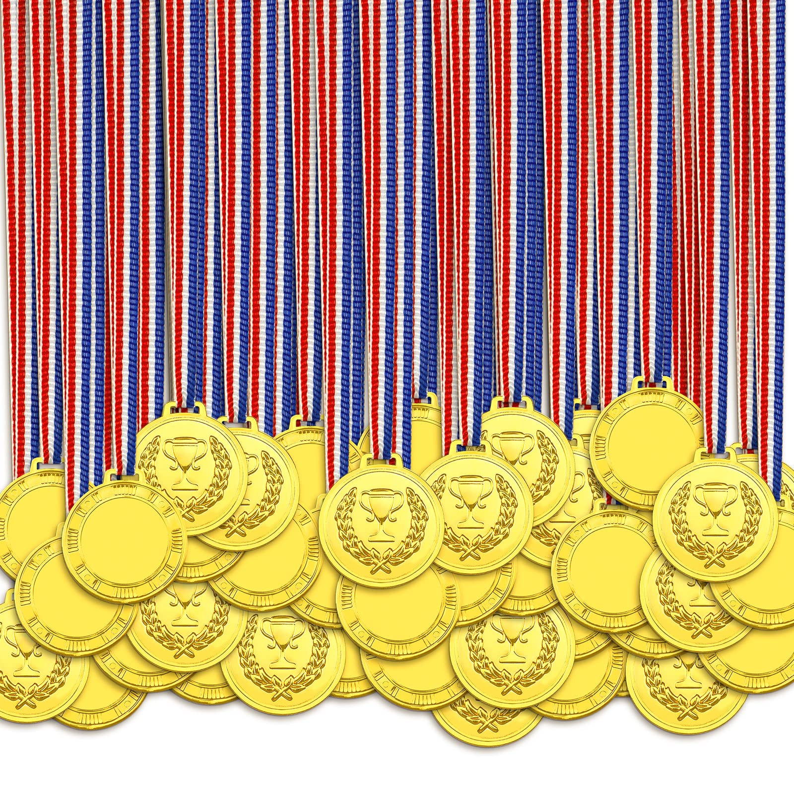 Medals for Children Football 50 Pcs Medals Trophies trophies Gold Plastic Winner Medals Necklaces Awards School Sport Day or Mini Event 6cm