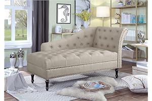 Rosevera Deedee Linen Upholstered Chaise Lounge Chair with Nailhead Trim for Living Room and Bedroom, Standard, Pearl Beige