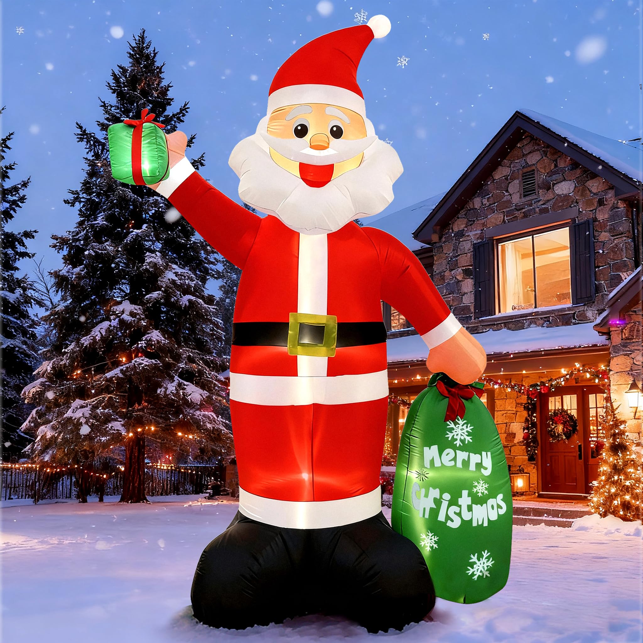 Photo 1 of 12FT Giant Christmas Inflatable Santa Claus with LED Lights and Gift Bag, Outdoor Blow Up Decorations for Yard, Indoor Holiday Party, Built-in Lights, Weatherproof, Includes Stakes & Sandbags
