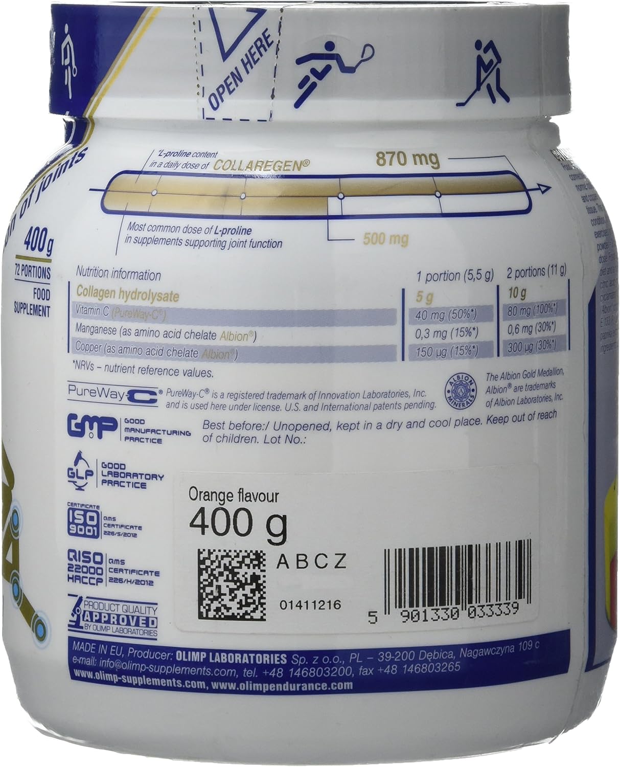 OLIMP SPORT NUTRITION Olimp Labs Collaregen Mineral Supplement, Orange Flavour Powder, 400 g, 400 g (Pack of 1) - Image 4