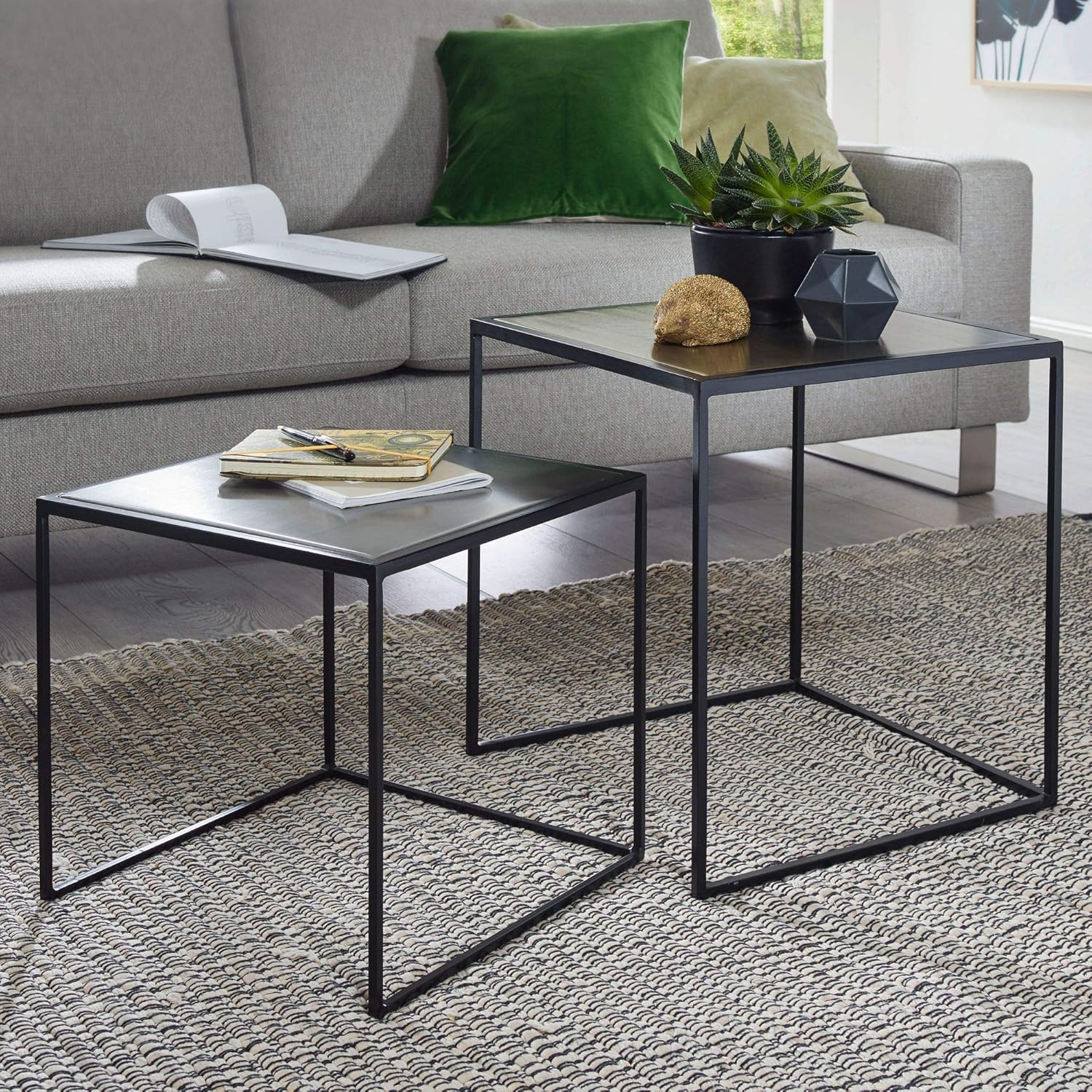 Finebuy Nesting Tables Brass And Silver Living Room Metal Coffee Table Design Square Table Set Of 2 Modern Side Tables Amazon Co Uk Kitchen Home