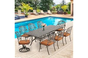 RICHRYCE [Hi-End]9-Piece Outdoor Dining Set:All Aluminum Patio Table and Chairs Set with 2 Swivel Chair and 6 Patio Chair,1 Large Patio Table with Umbrella Hole,Outdoor Dining Table Set for Backyard Indoor