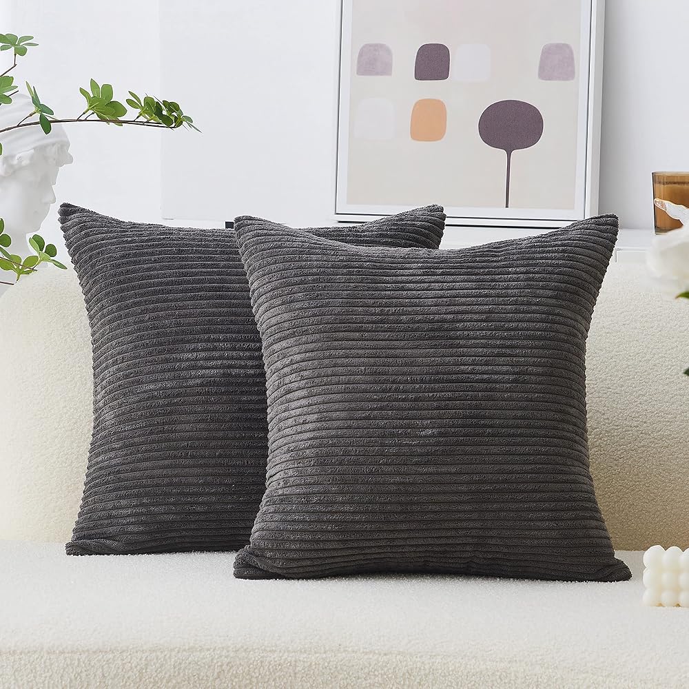 Home Brilliant Dark Grey 60x60 Cushion Covers 2 Pcs Velvet Texture