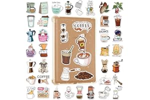 QTL Coffee Stickers for Kindle Ebook Laptop Vintage Aesthetic Stickers for Women Gifts for Coffee Lovers 48Pcs
