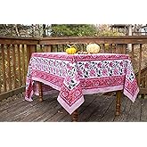 Bludabu Pretty in Pink Block Printed 60"x90" Rectangle Tablecloth