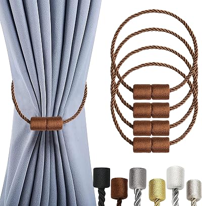 OCIOLI 4 Pack Magnetic Curtain Tiebacks Coffee Twist Rope with Magnets