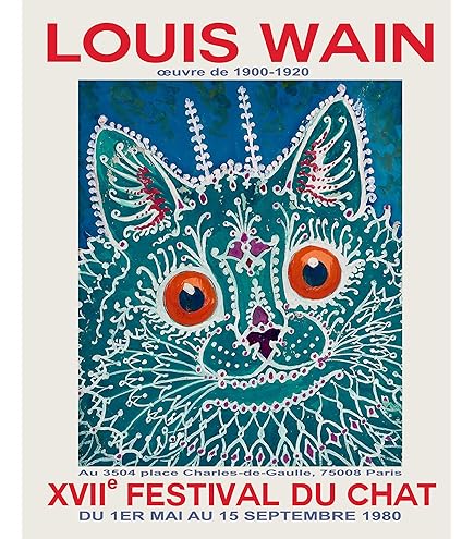 Jeunes mariés – Louis Wain | Impression d'art chat mariage surréaliste – Illustration féline fantaisiste - France