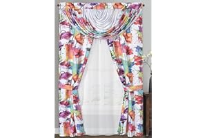 GOHD GOLDEN OCEAN HOME DECOR GOHD Painting Print,Farmhouse 6pcs Multi-Color Floral Window Curtain Set, 50-Inch W x 90-Inch L Panels with Waterfall Valance and Voile Backing,Included 2pcs Fabric tie-Backs,Blossom in Rain