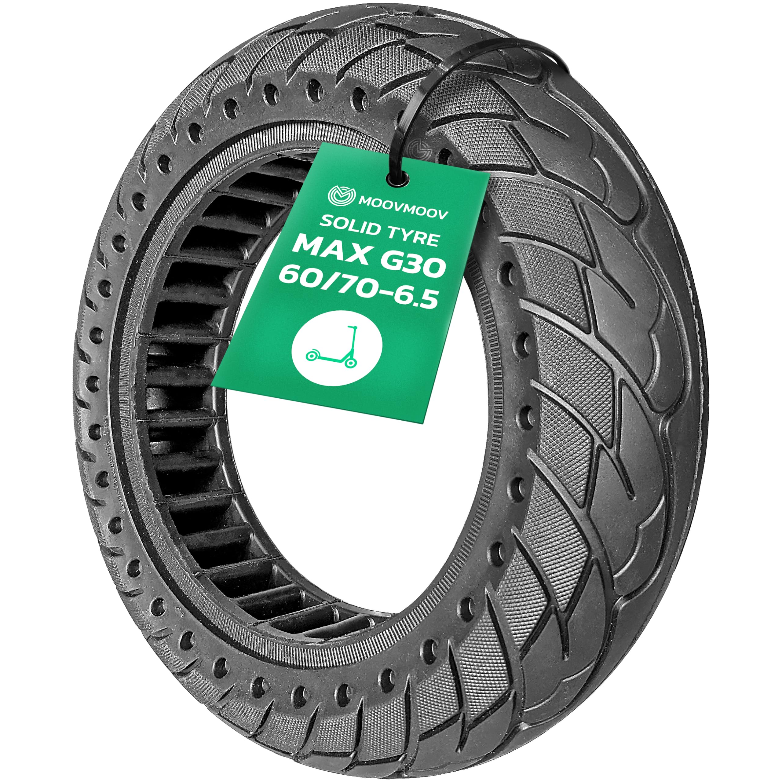 MOOVMOOV Solid Tyre 10x2.5 compatible with Ninebot Max G30 Scooter - Replaces Tubeless Tire 60/70-6.5 - Solid 10 inch Anti-Puncture Tire - Video Tutorial Included