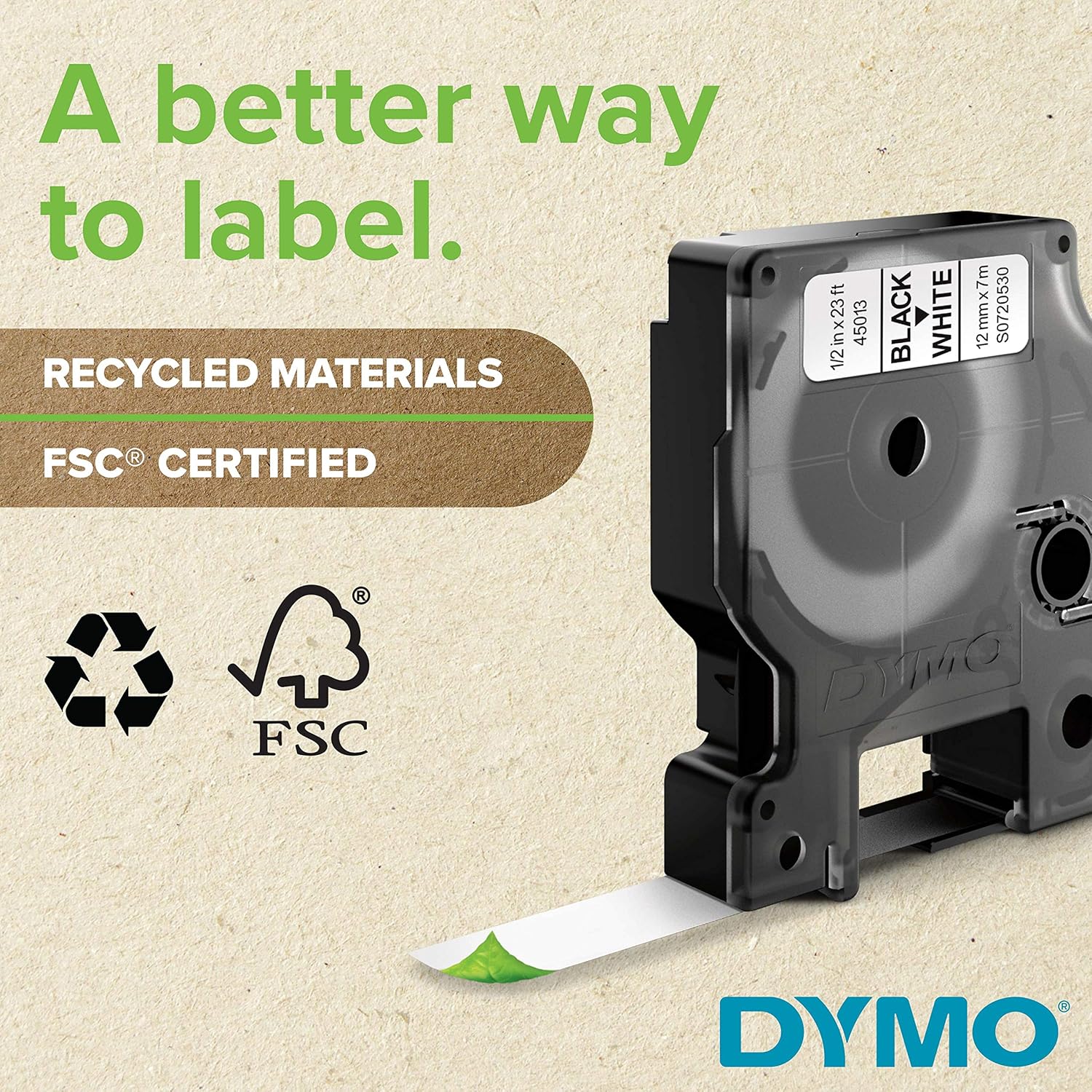 DYMO Standard D1 53713 Labeling Tape (Black Print on White Tape, 1'' W x 23' L, 1 Cartridge): Office Products