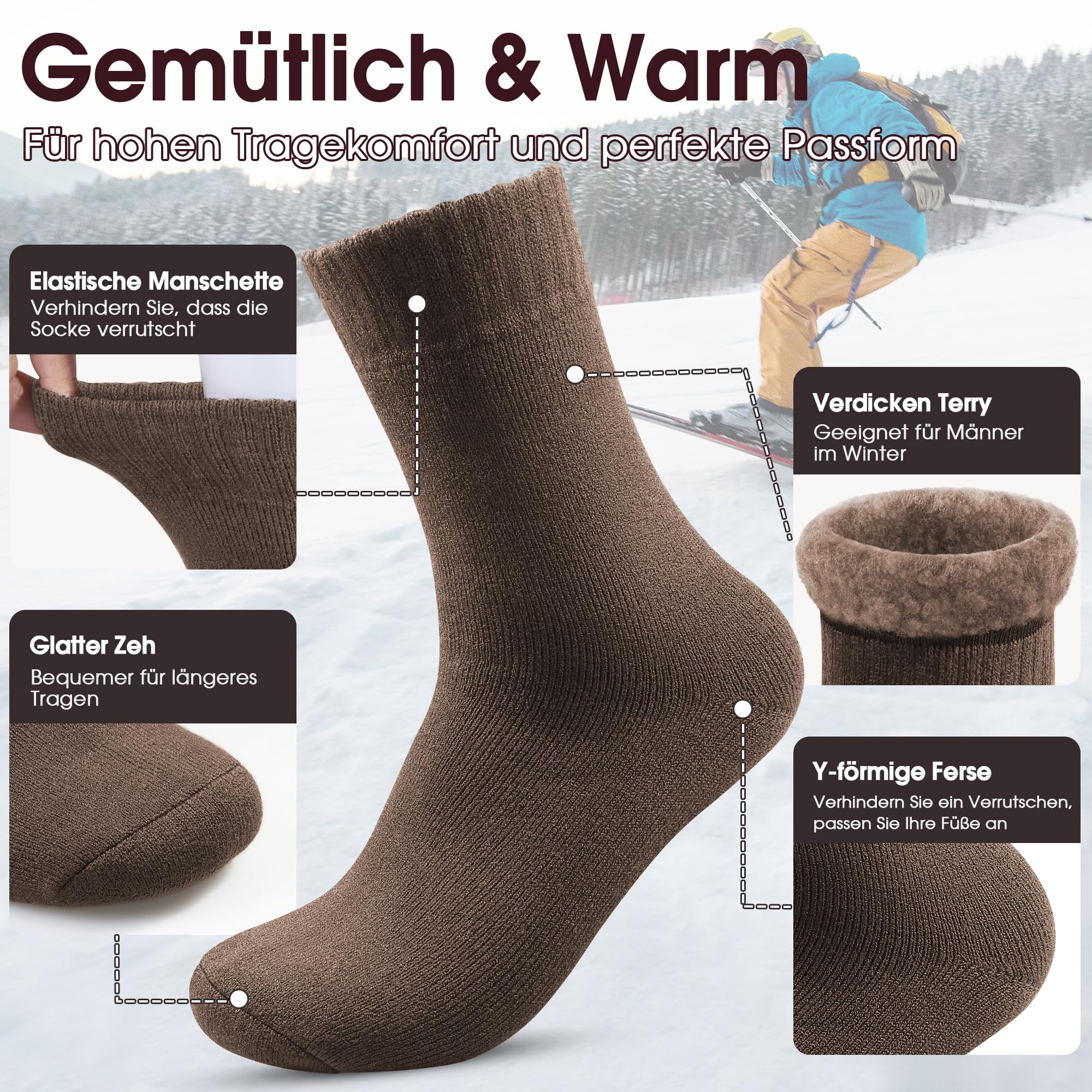 Reamphy Thermosocken Herren, Dicke Warme Socken Herren, Winter Atmungsaktives Thermo Socken Männer Wintersocken Outdoor, 39-46 3