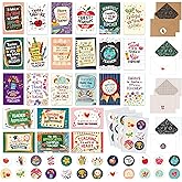 Decorably 24 Pack 4x6in Teacher Appreciation Cards with Envelopes and Stickers - 24 Unique Designs Teacher Thank You Cards with Printed Message Inside
