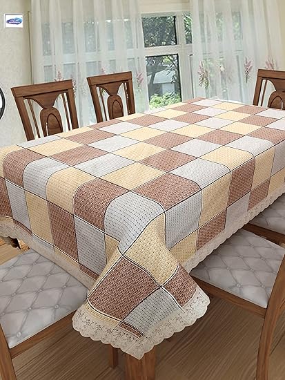 Clasiko 6 Seater PVC Table Cover; Multicolor Checks On Light Base; 60x90 Inches; 6 Seater