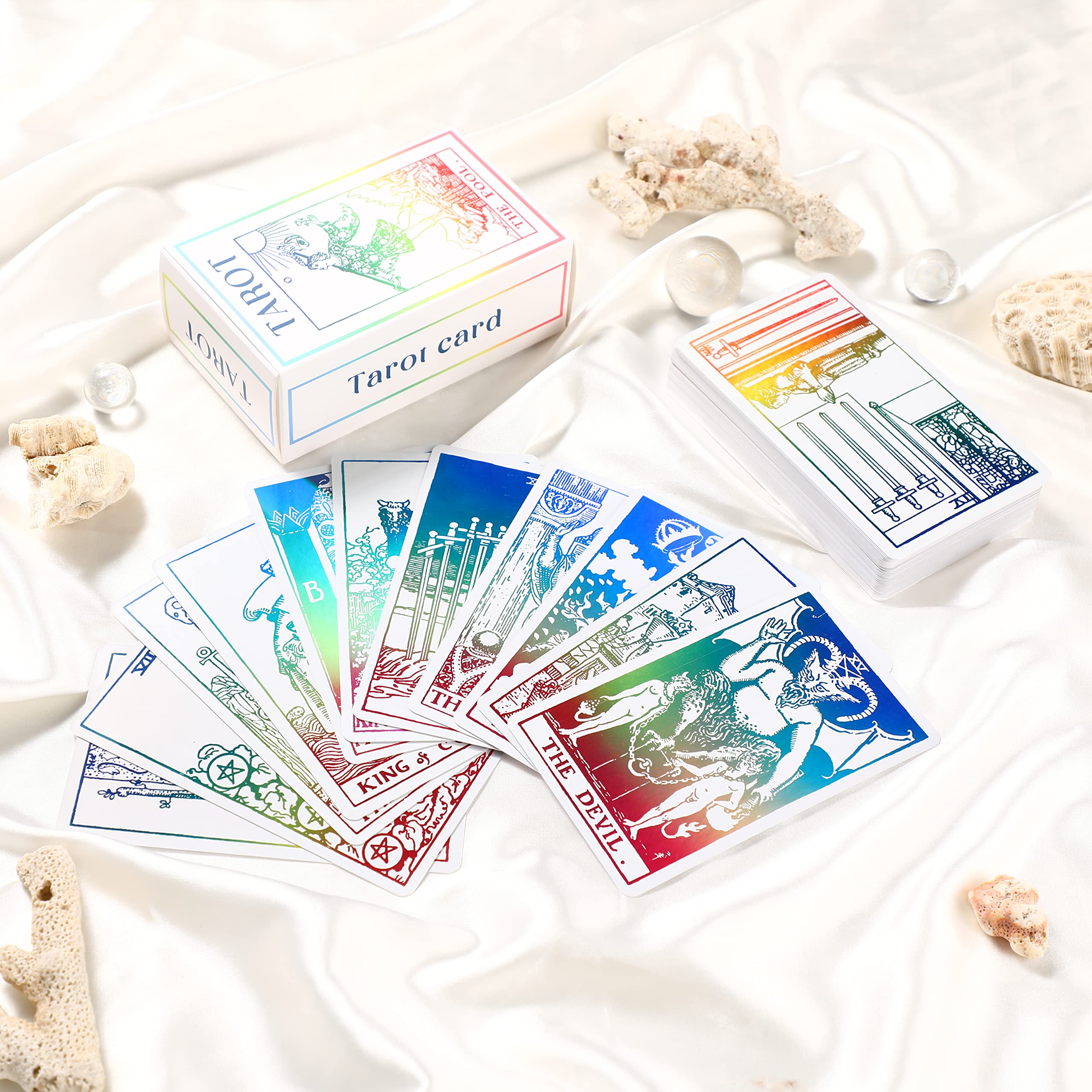 Sincerez Tarot Cards Deck with Guidebook for Beginners, Vintage Card Decks, Unique Fortune Telling Game (Holographic)
