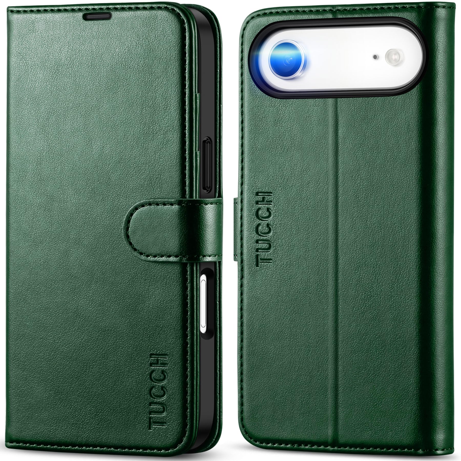 Photo 1 of TUCCH Wallet Case for iPhone Air (6.5") 2025, RFID Blocking 4 Card Slots, Kickstand, Shockproof TPU Shell, PU Leather, Magnetic Closure, Protective Flip Folio Cover, Evergreen