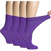 Hugh Ugoli Women's Soft Bamboo Diabetic Crew Socks, Wide, Loose Fit & Thin Socks with Seamless Toe & Non-Binding Top, 4 Pairs
