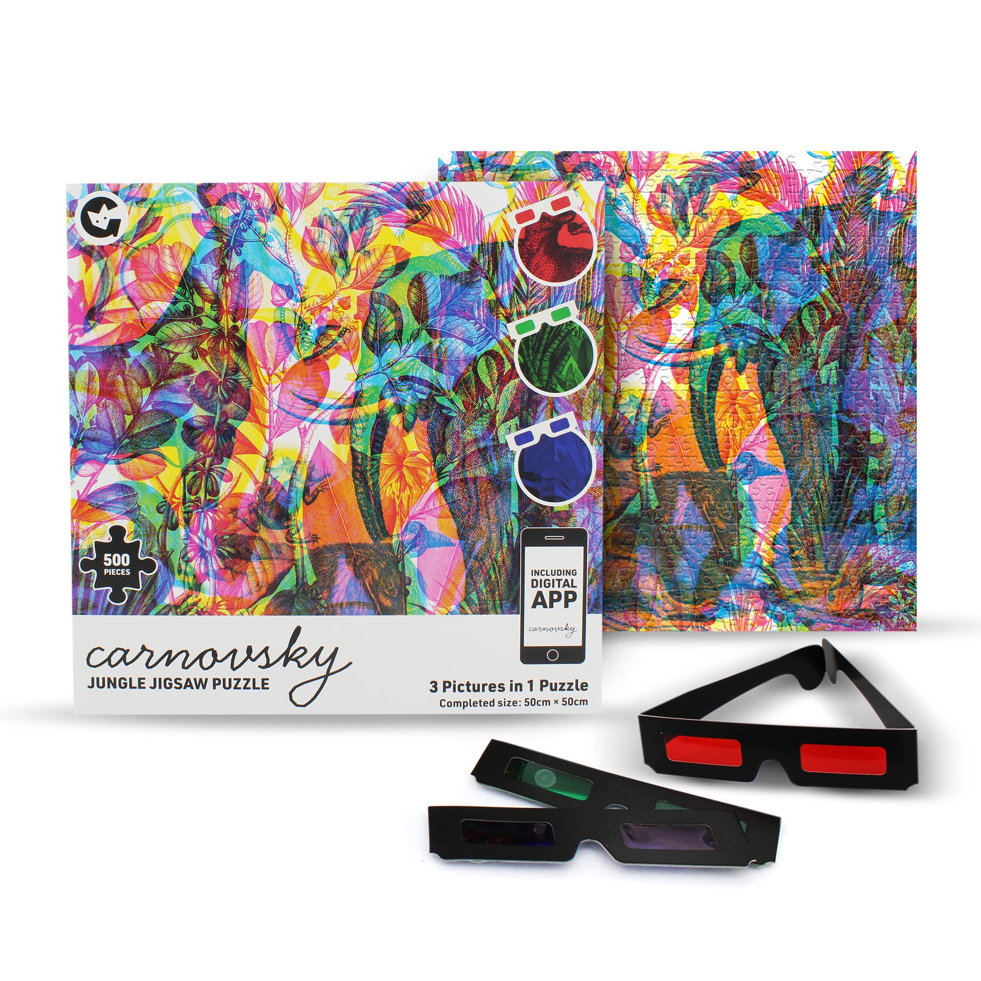 Ginger Fox RGB Jungle By Carnovsky 500 Piece 3 Pictures In 1 Jigsaw Puzzle - Includes Artwork Print, Glasses & Lens App
