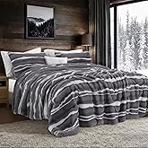 Wonderful 3 Pieces Fluffy Faux Rabbit Fur Comforter Set King Size, Dark Gray Plush Fuzzy Bedding Set, Animal Stripes Design Warm Soft Comforter Bedding Set for All Season,104"x94"