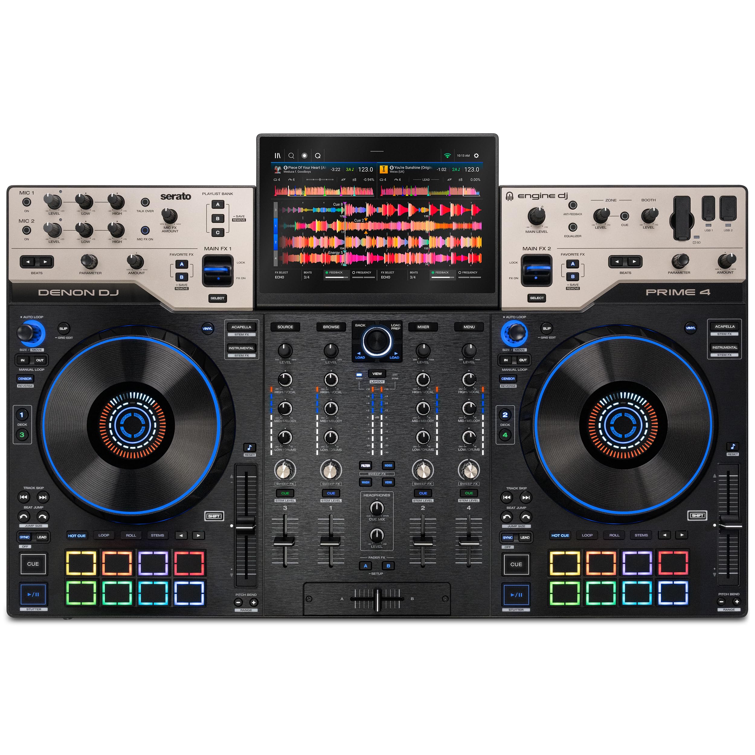 Controlador de DJ independiente Denon DJ PRIME 4 G2 con representación de potencias integradas