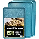 casaWare 3pc Ultimate Commercial Weight Cookie Sheet Set, Two 15 x 10-Inch Pans, One 13 x 9-Inch-Inch Pan (Blue Granite)