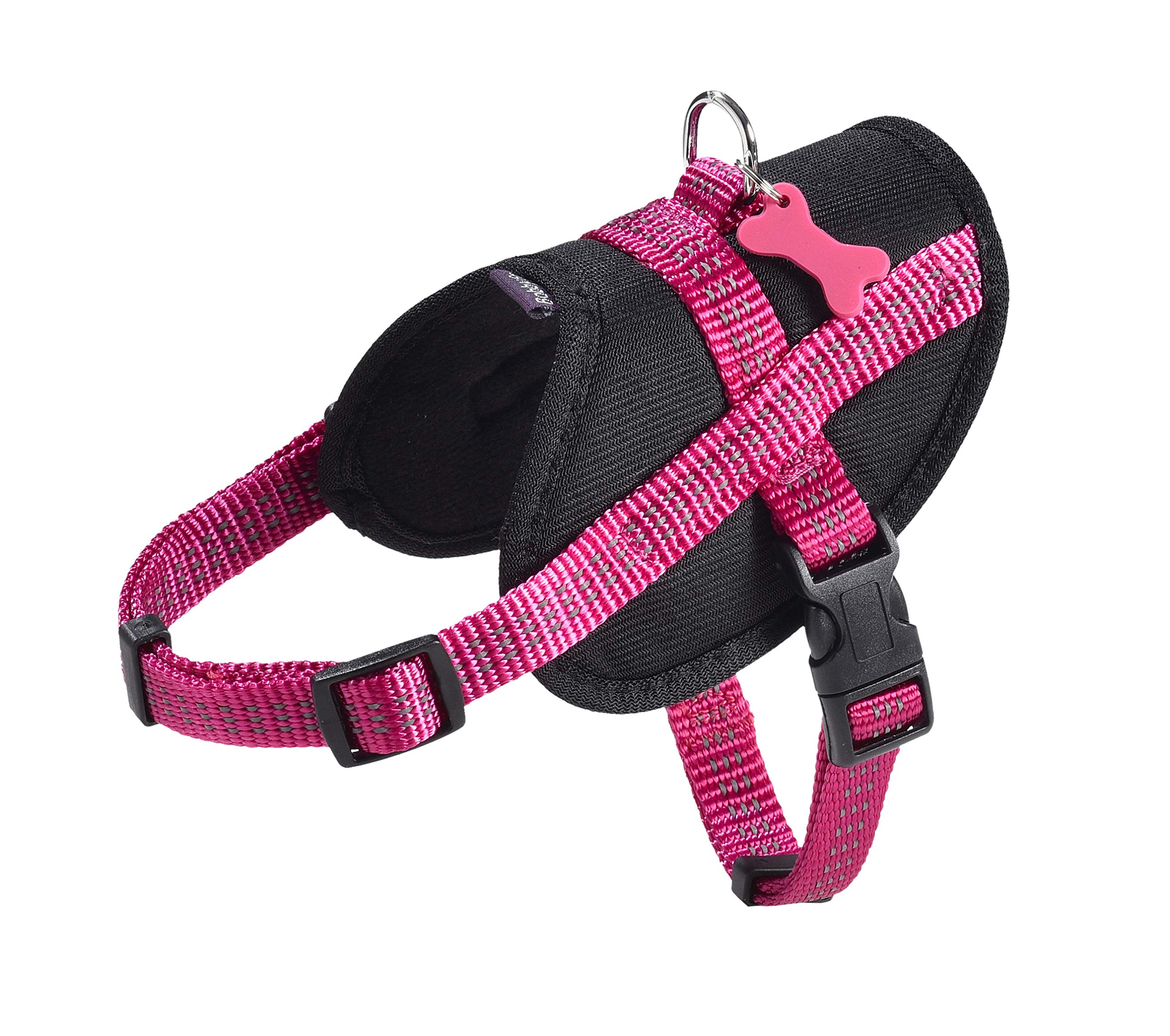 Bobby Easy Safe - Dog harness with tag, Dog harness for Medium Small Large Dogs in nylon, Safe, Comfortable, Reflective, Fuchsia, 29-42x1,6 CM
