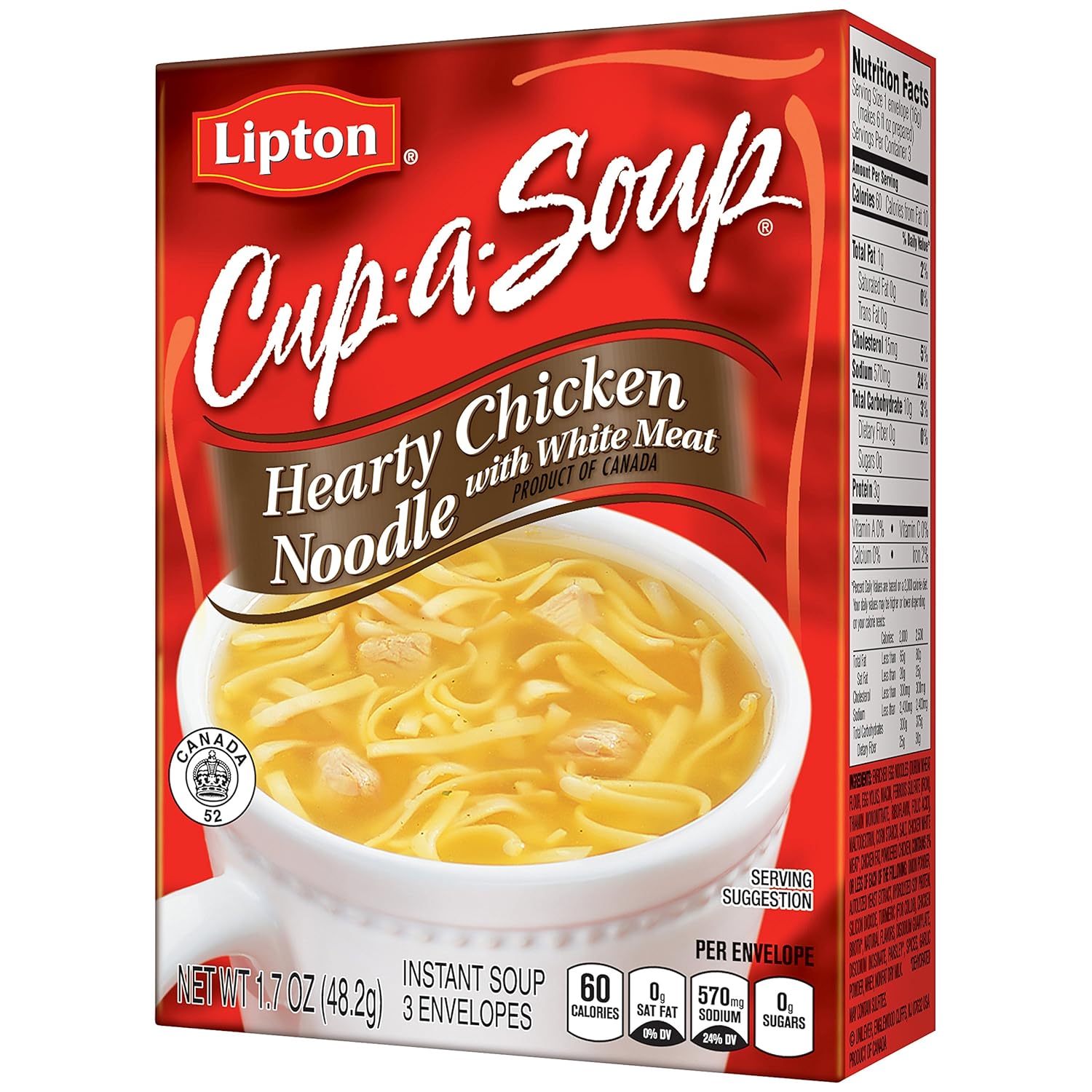 Lipton Cup A Soup Instant Soup, Hearty Chicken Noodle 1.7 oz (Pack of
