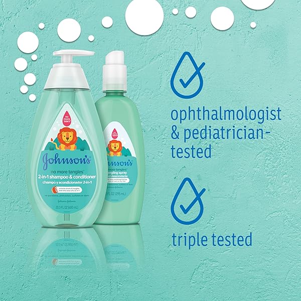 JOHNSON’S KIDS NO MORE TANGLES 2-IN-1 DETANGLING SHAMPOO & CONDITIONER FOR KIDS & TODDLERS, GENTLE & NO MORE TEARS, HYPOALLERGENIC & FREE OF PARABENS, SULFATES & DYES 20.3 FL. OZ