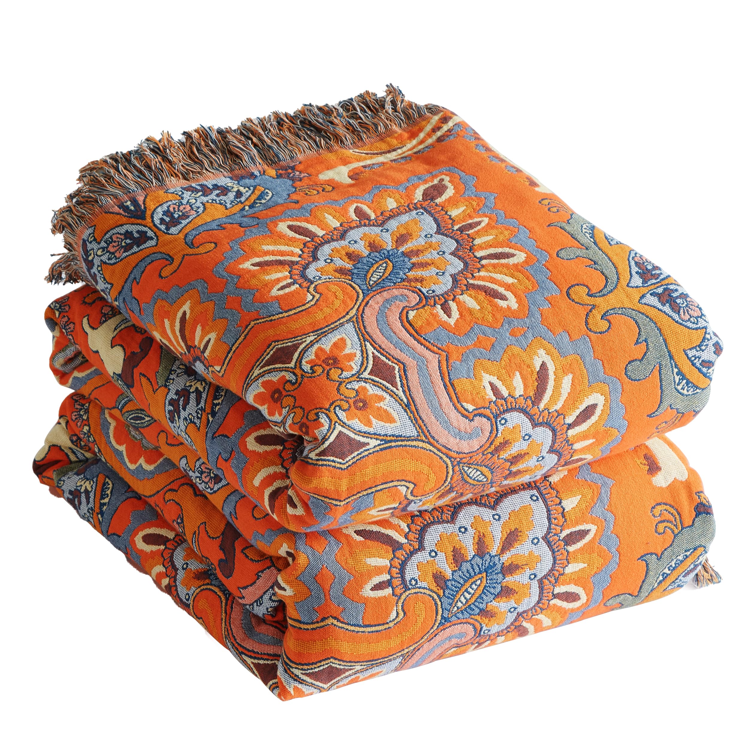 SE SOFTEXLY SESoftexly Bedspread, Double-Sided Boho Blanket, Cotton Blanket with Fringes (Star, 200 x 230 cm)