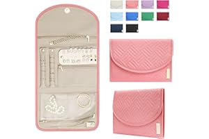 BLUTETE Jewelry Travel Foldable Bag | Organizer Roll Jewelry Case | Travel Jewelry Storage Case for Women | Rings Earrings Necklaces Bracelets Organizer (Coral Pastel)