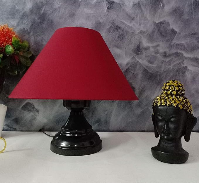 VRCT Red Conical Shade and Beautiful Black Base Table Lamp for Bedroom and Drawing Room, Table Lamp (Size: 24 x 26 x 16 cm)