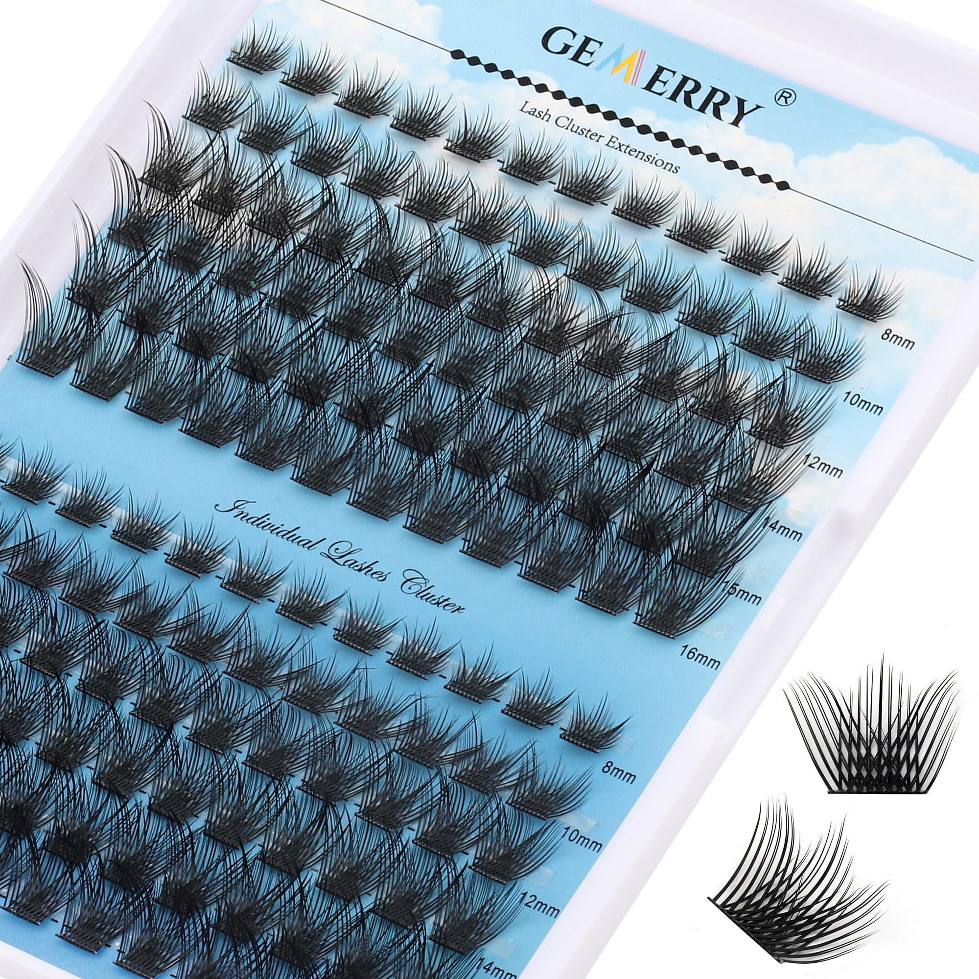 Cluster Eyelash Extensions 144pcs Cluster Lashes Individual Lashes D Curl 0.07mm 8-16mm Mix Ribbon Lashes Wide Stem Natural Lashes DIY Lash Extensions GEMERRY Lashes(SN01-D-0.07-8-16mm) — image 1