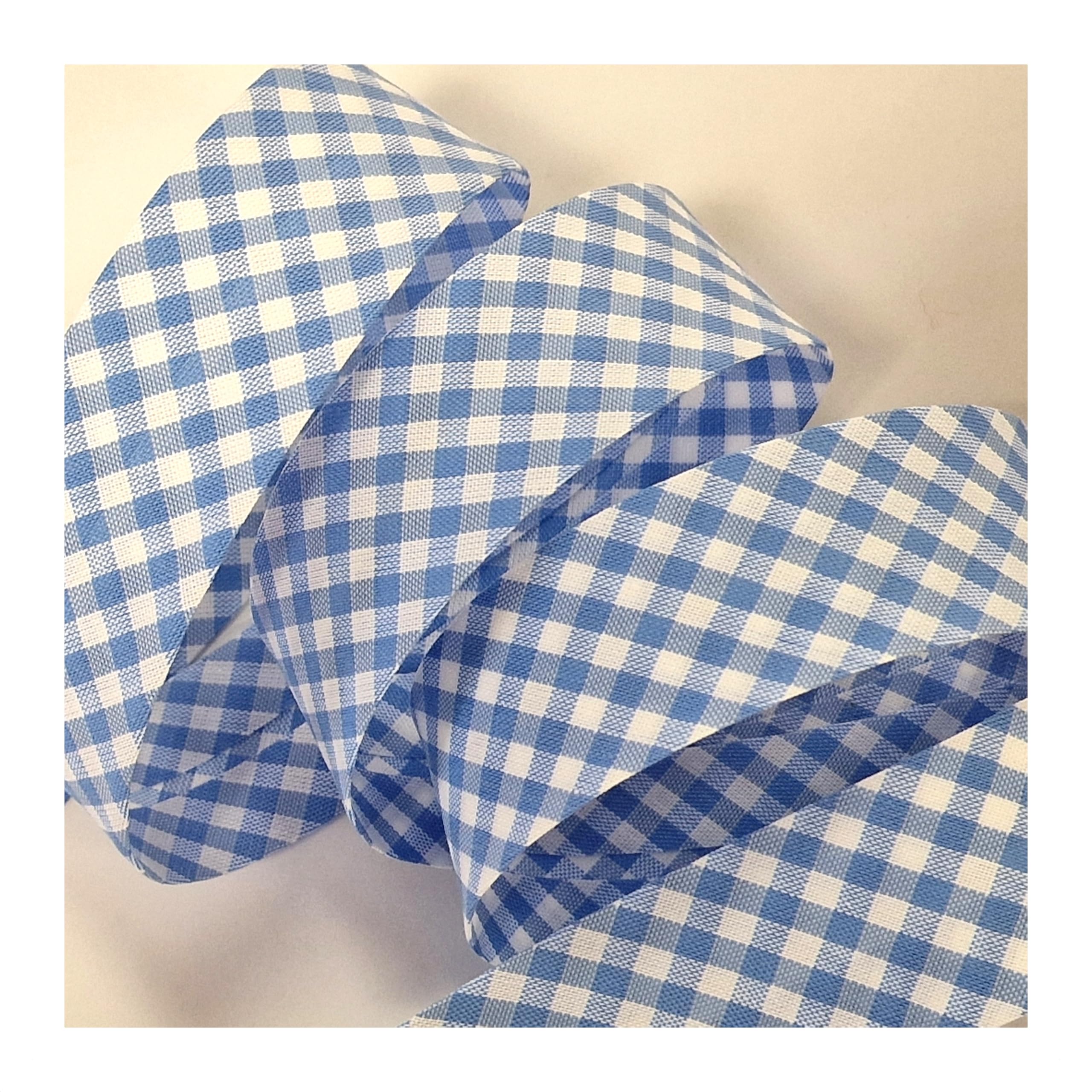5m of 30mm Wide Light Blue Gingham. Bias Binding Tape 5m Single Folded, Edging Quilting Sewing, Bunting, Craft, Upholstery, Piping & Garments UK Seller