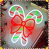 hhuohuona Christmas Neon Sign Dimmable Candy Cane Window Lights Light Up Candy Canes With Bow Led Sign Candyland Christmas Decorations Xmas Neon Wall Decor for Home
