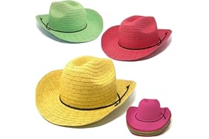 Podzly 12 Pieces 24" Straw Cowboy Hats - Western Style for Men & Women - Country Accessories for Cowgirl, Concerts, Birthdays & More - Multicolored