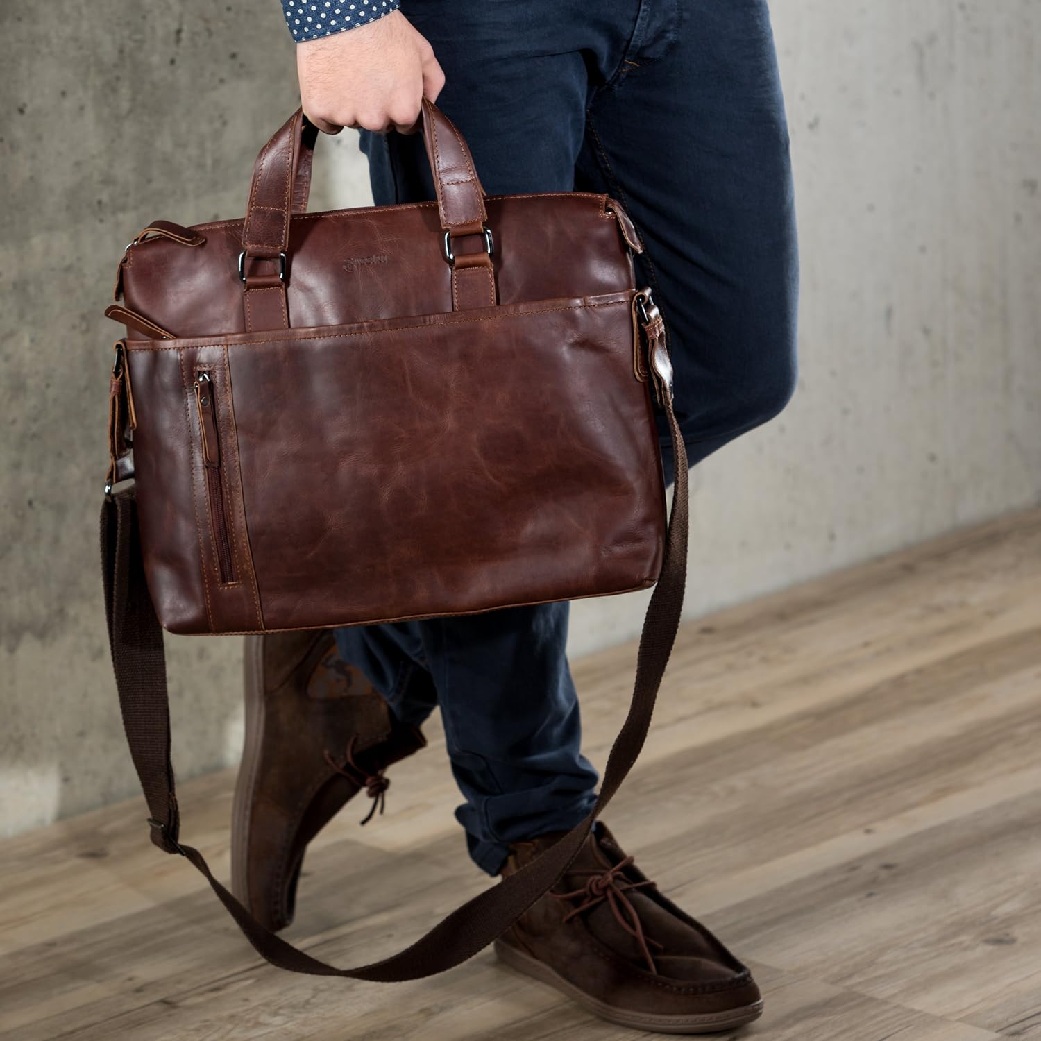 BACCINI Laptop Bag Leandro Large Business Briefcase Real Leather 15,4" Laptop Portable Satchel Leather Bag Men´s Bag Brown - Image 4