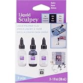 Polyform Liquid Sculpey Liquid Polymer Oven-Bake Clay, Classic Sampler Pack, Three 1 oz. bottles included, White, Black and Clear colors, Great for jewelry, holiday, DIY