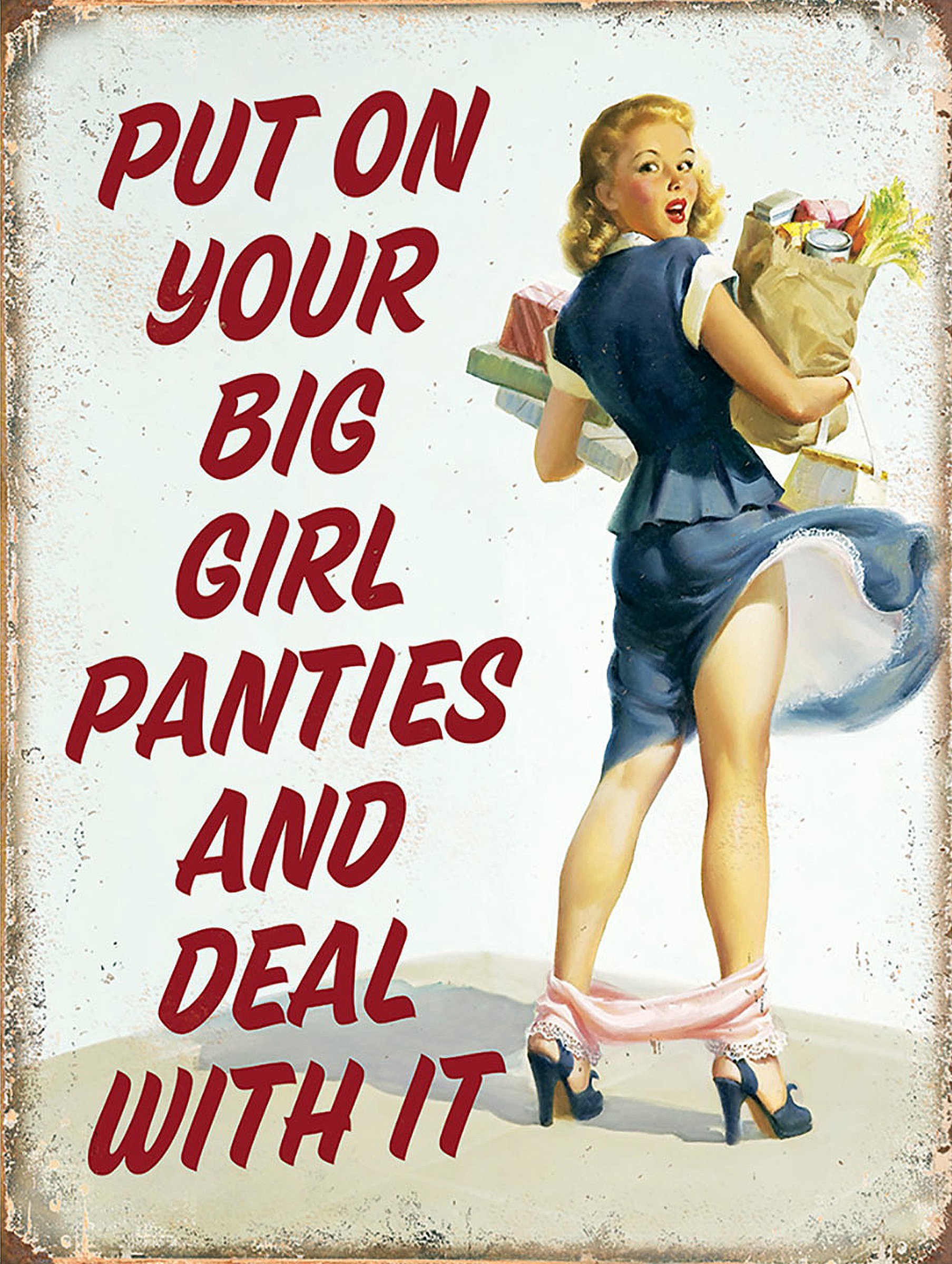 Shawprint PUT ON YOUR BIG GIRL PANTIES STYLE METAL ADVERTISING WALL SIGN RETRO ART (8" x 6") (10" x 8" (267mm x 200mm))