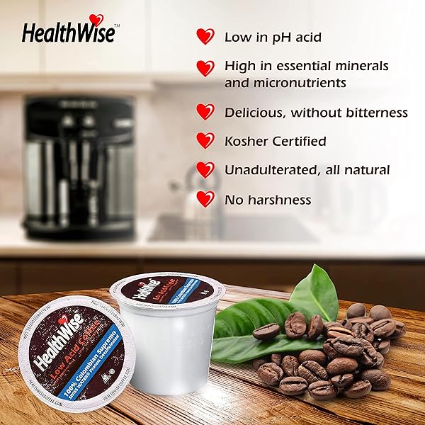 HEALTHWISE LOW ACID UNFLAVORED DECAF, CHEMICAL FREE SW PROCESS, 99.9% CAFFEINE FREE, MEDIUM ROAST – 12 COUNT (PACK OF 1)