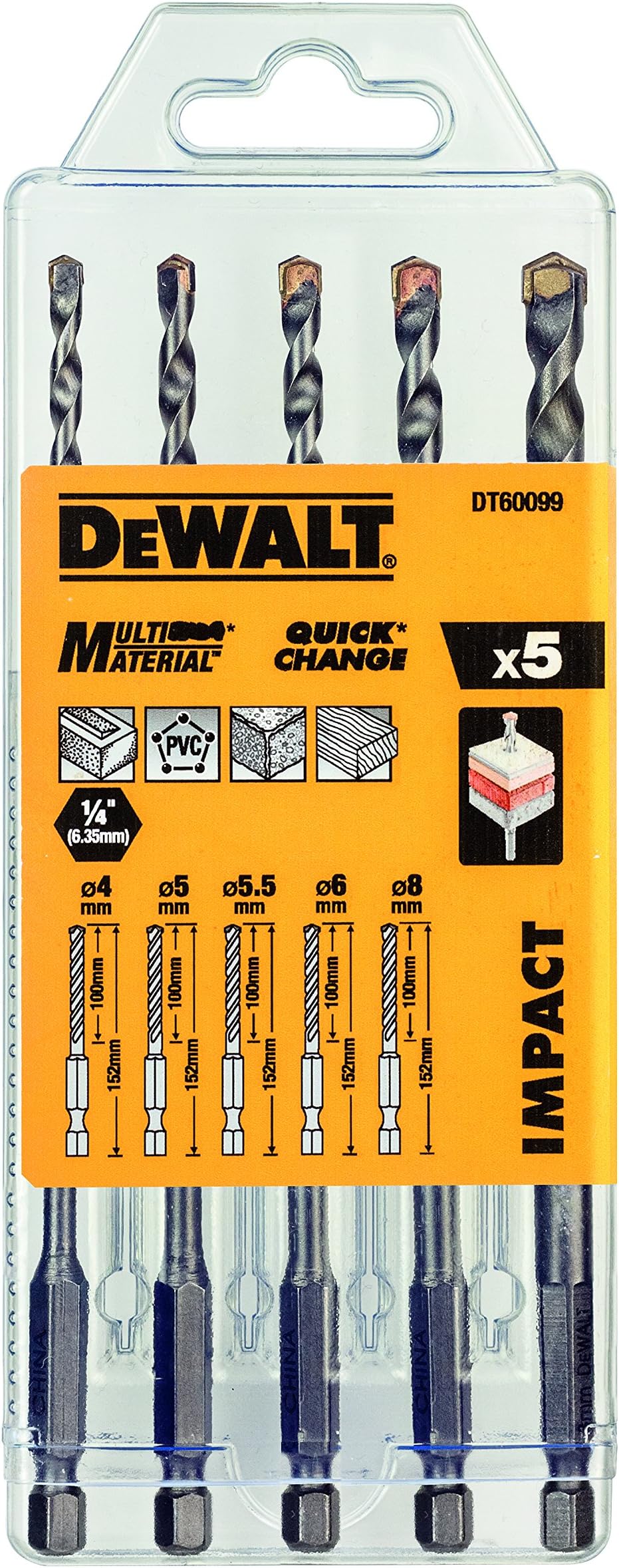 DeWalt DT60099-QZ Shock-Proof Drill Bit Set 5 pcs 4-8 mm 1.52 cm