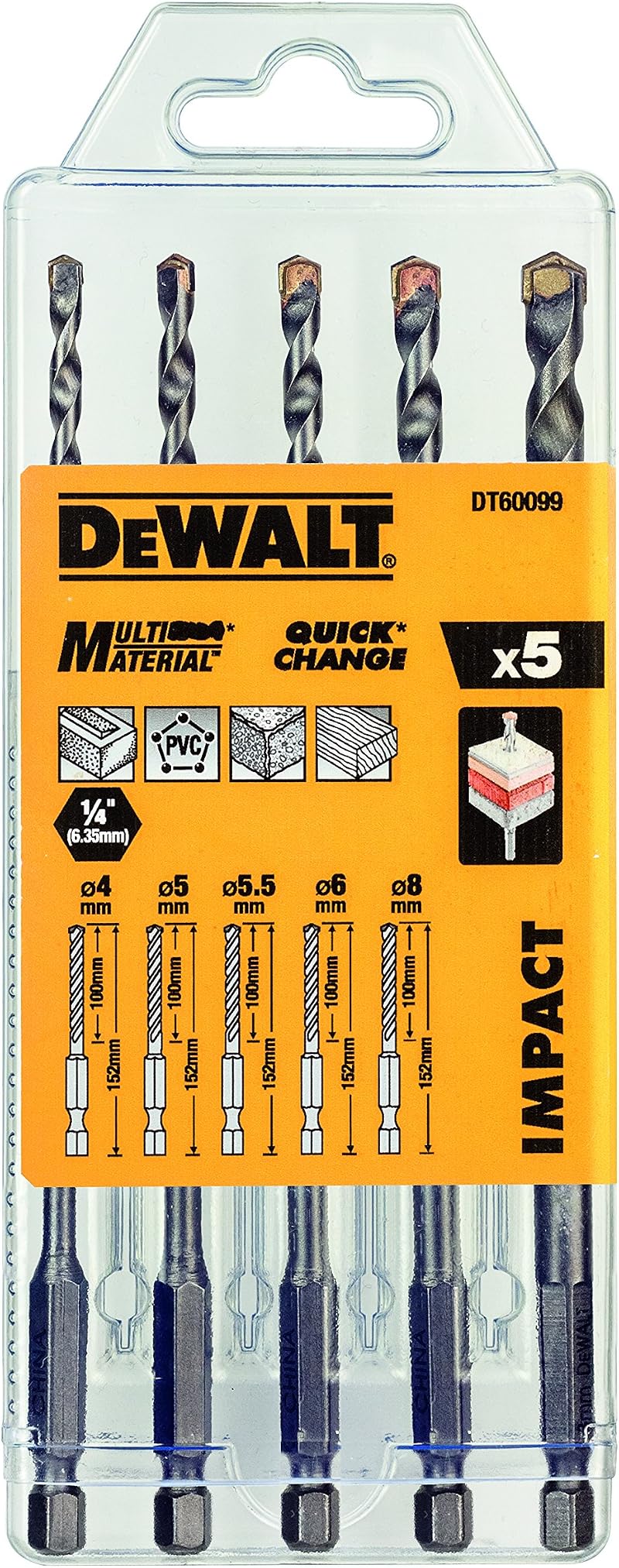 DeWalt DT60099-QZ Shock-Proof Drill Bit Set 5 pcs 4-8 mm 1.52 cm