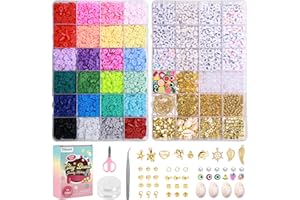 Tilhumt Clay Beads Bracelet Making Kit, 6700 Pcs 24 Colors Preppy Flat Polymer Clay Beads for Friendship Jewelry Making Polymer Heishi Bead with Charms Kit, DIY Arts and Crafts Gifts for Craft Lovers