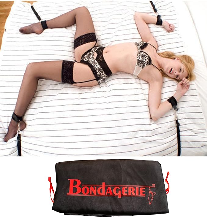 title=BONDAGERIE® Kit per Letto, Materasso, Manette staccabili, Con sacco in raso