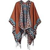 Urban CoCo Women's Printed Tassel Open front Poncho Cape Cardigan Wrap Shawl