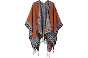 Urban CoCo Women's Vintage Pattern Printed Tassel Open Front Poncho Cape Cardigan Wrap Shawl