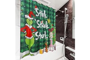 BROENO Christmas Shower Curtain with 12 Hooks for Bathroom, Shower Curtain Set Polyester Washable Holiday Winter Decor Christmas Decorations 72" x 72" (GreenD)