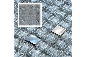 Midcard 6 Sheet Grey-Blue Glass Mosaic Tiles for Kitchen and Bathroom Walls