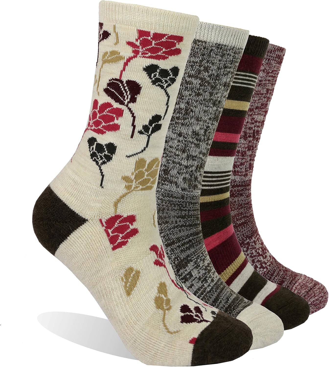 EnerWear 4 Pack Women's Merino Wool Outdoor Hiking Trail Crew Sock (US Shoe Size 4-10, Wine/Brown/Multi): Clothing