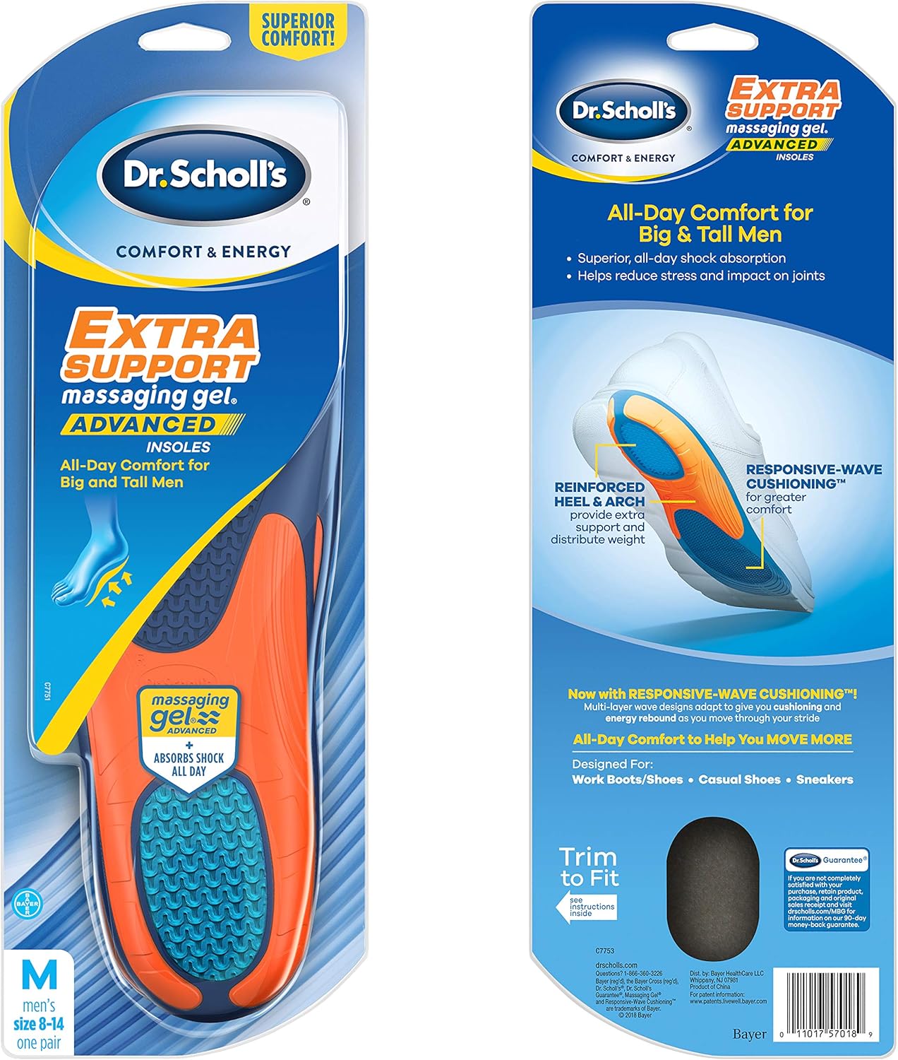Dr. Scholl’s EXTRA SUPPORT Insoles // Superior Shock Absorption and Reinforced Arch Support for Big & Tall Men To Reduce Muscle Fatigue so You Can Stay on Your Feet Longer (for Men's 8-14): Health & Personal Care
